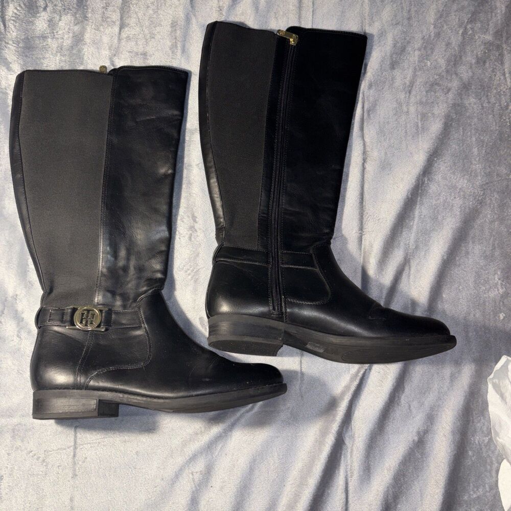 Women's Leather Black Tommy Hilfiger Tall Riding Boots Size 9.5 M WC EUC